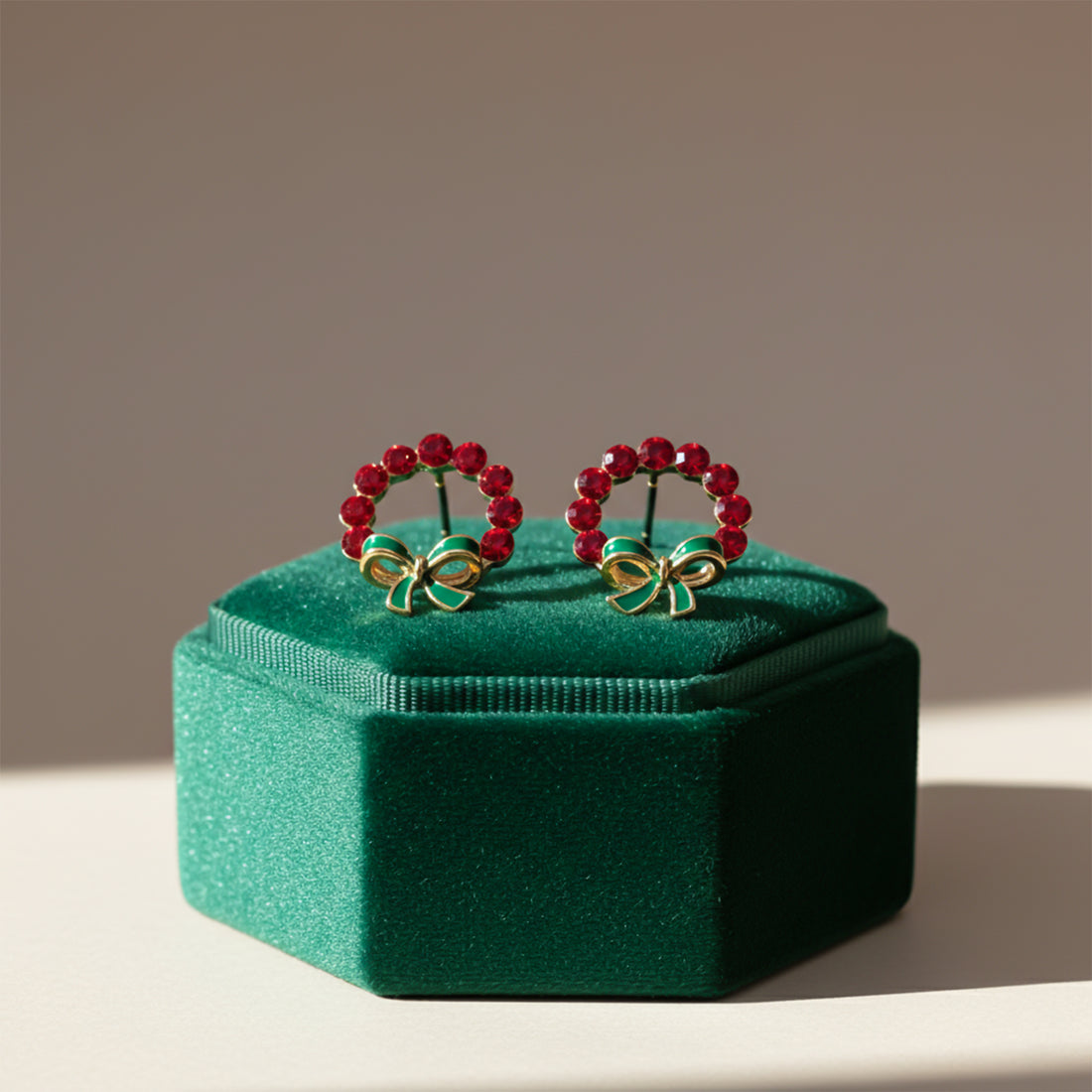 Festive Crystal Wreath Bow Stud Earrings GWE -117