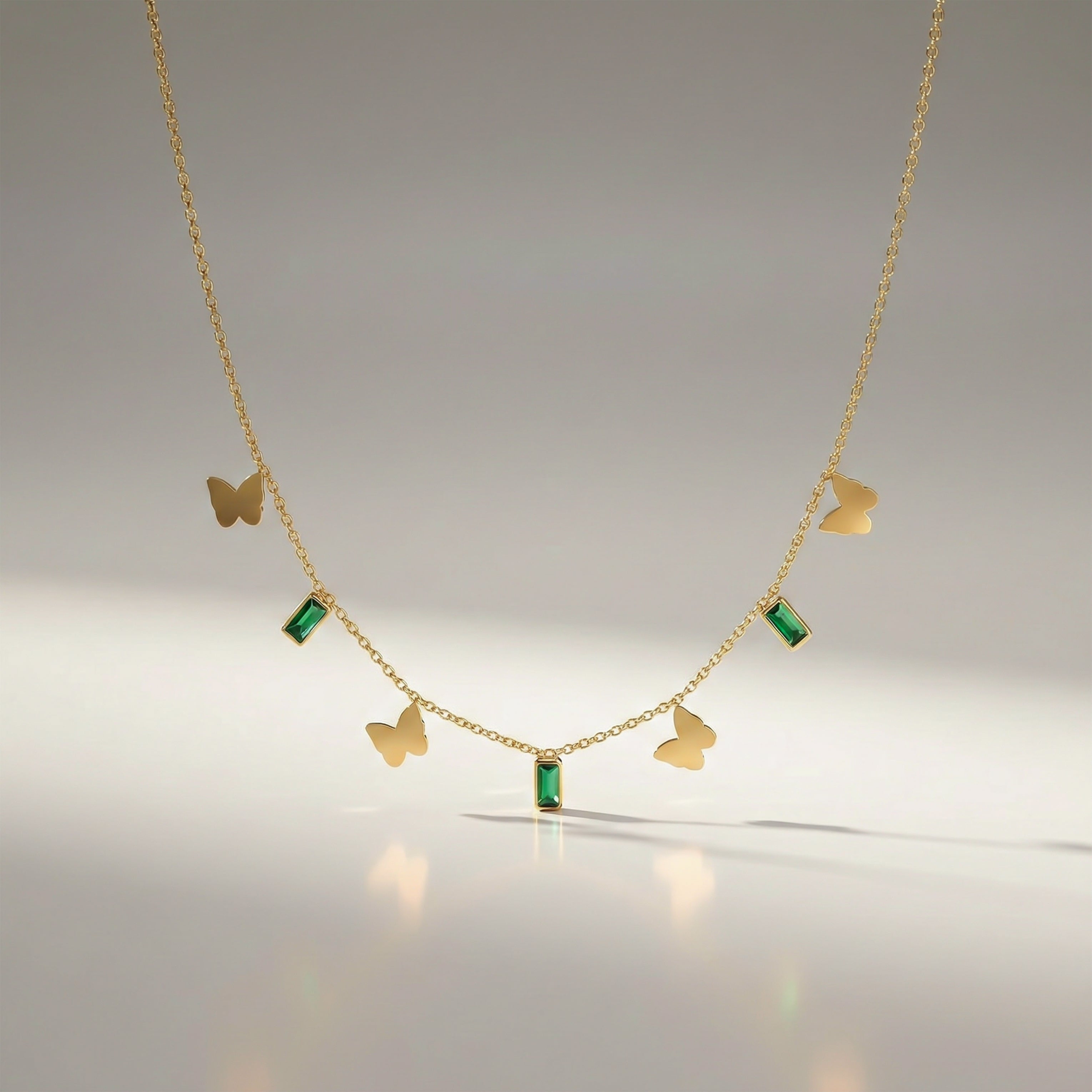 Emerald Butterfly Charm Necklace GWN -105