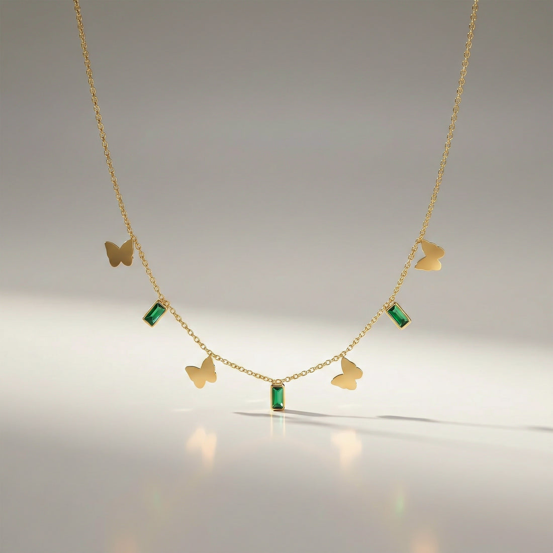 Emerald Butterfly Charm Necklace GWN -105