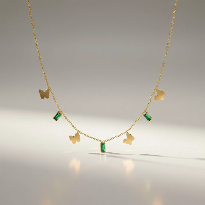 Emerald Butterfly Charm Necklace GWN -105