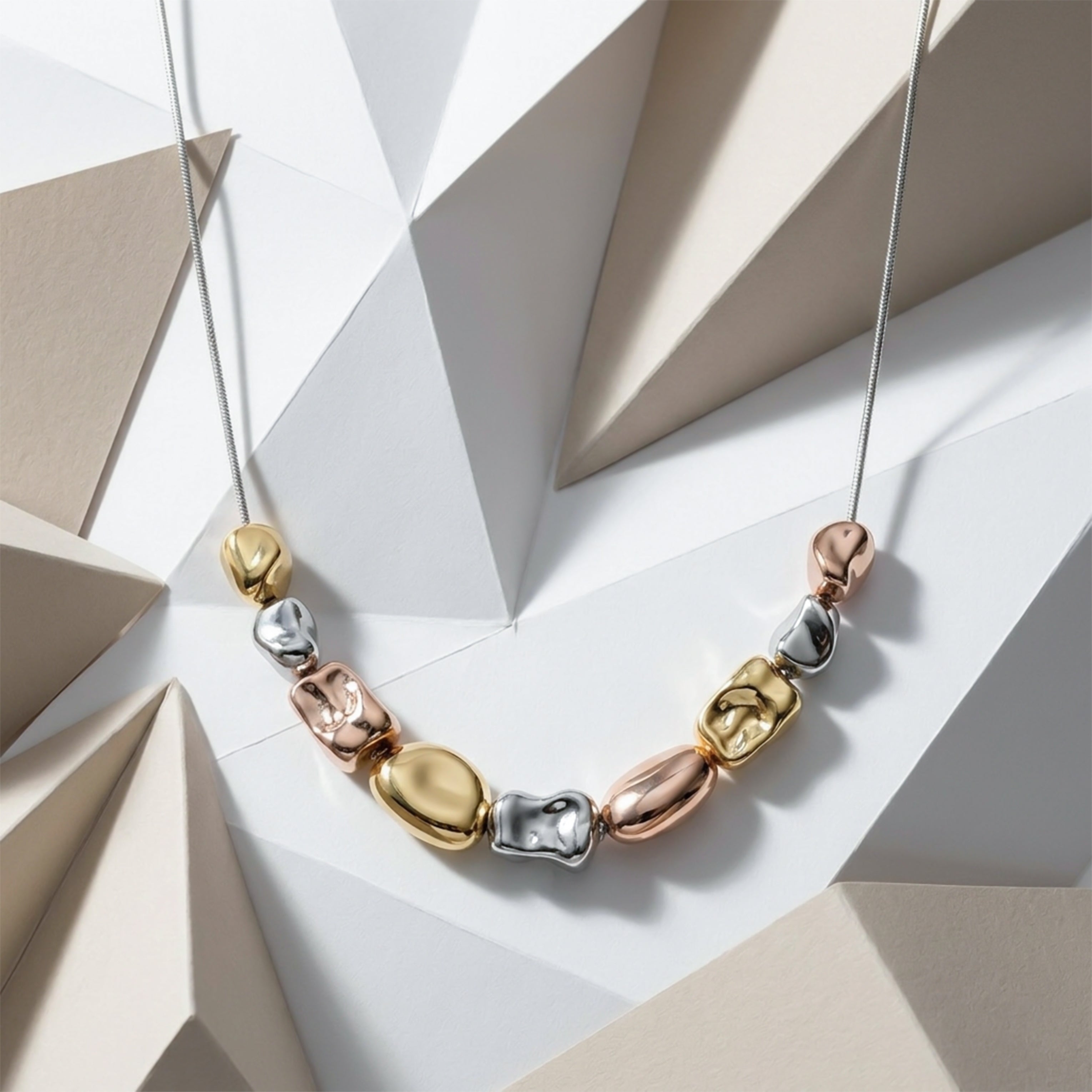 Gold, Silver & Rose Gold Charm Necklace GWN -65