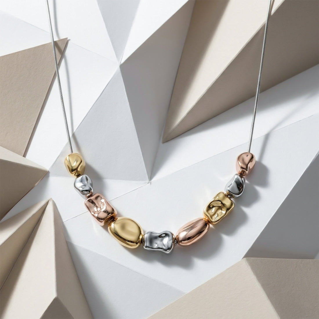 Gold, Silver & Rose Gold Charm Necklace GWN -65
