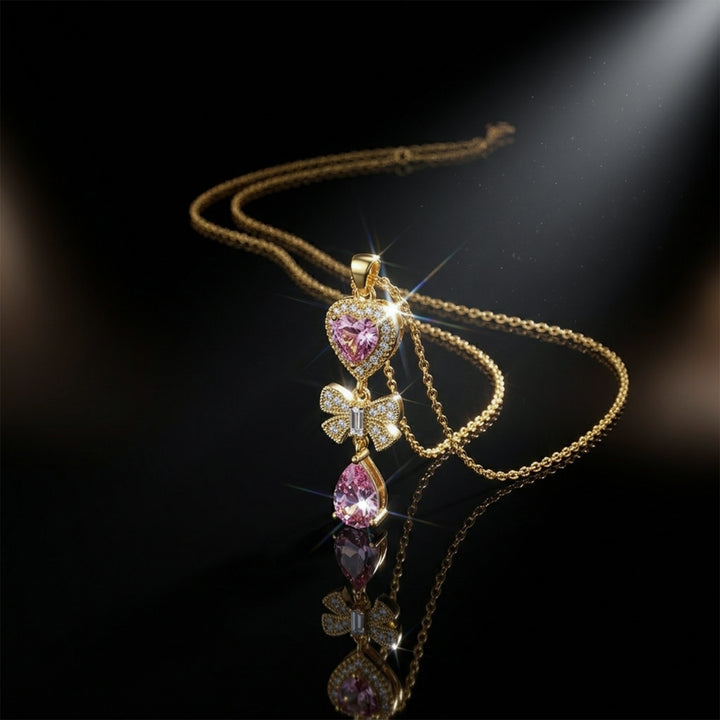 Heart Bow Drop Pendant Necklace GWN -124