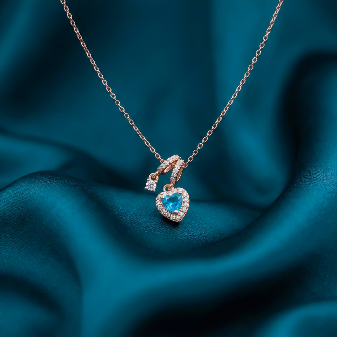 Blue Heart Halo Drop Necklace GWN -110