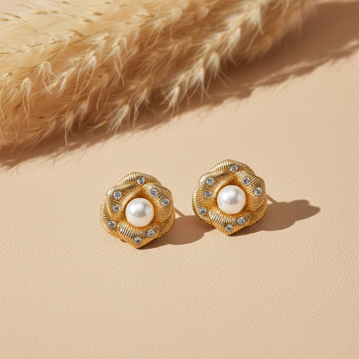 Aurora Pearl Bloom Crystal Stud Earrings GWE -53