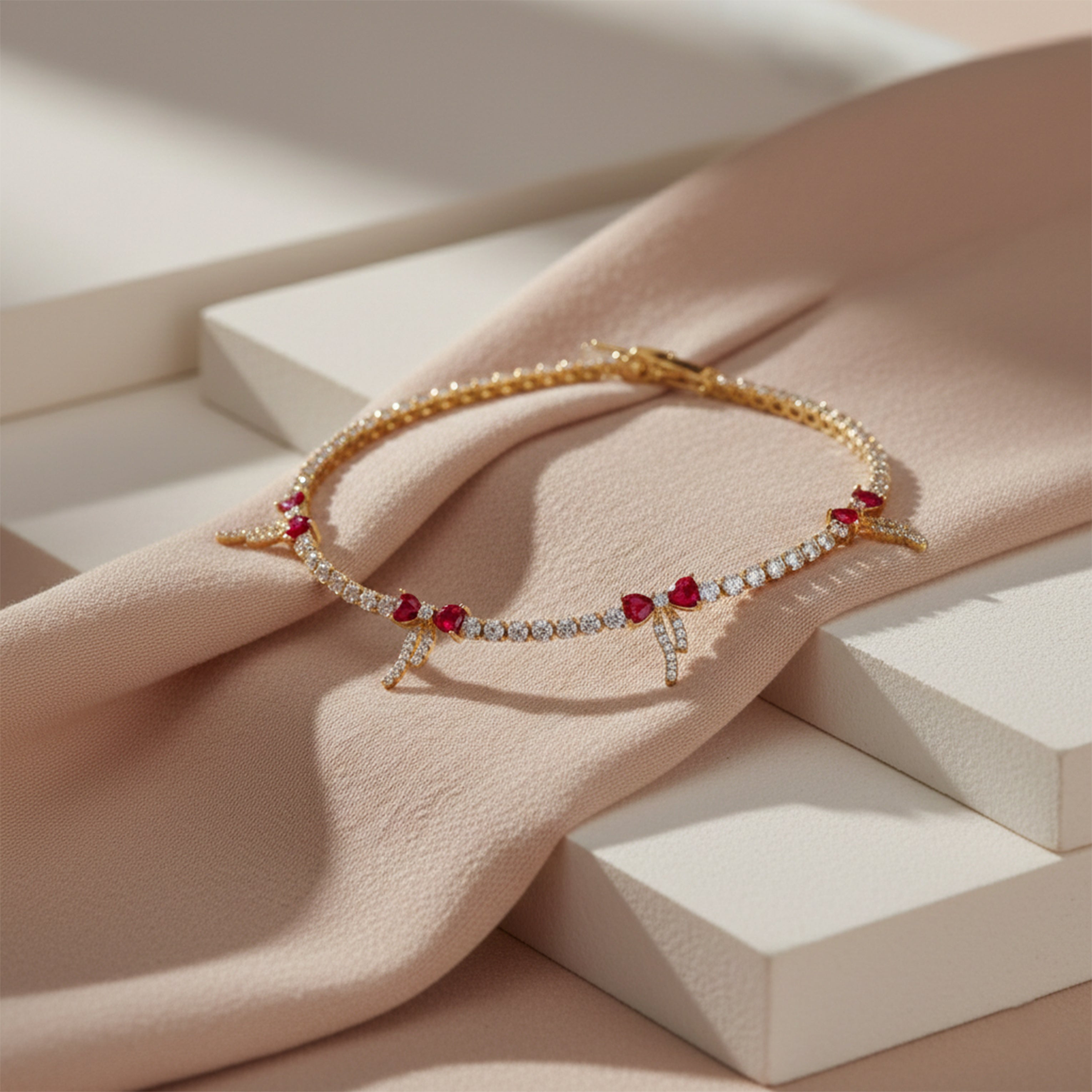 Crimson Heart Bow Tennis Bracelet GWB -100