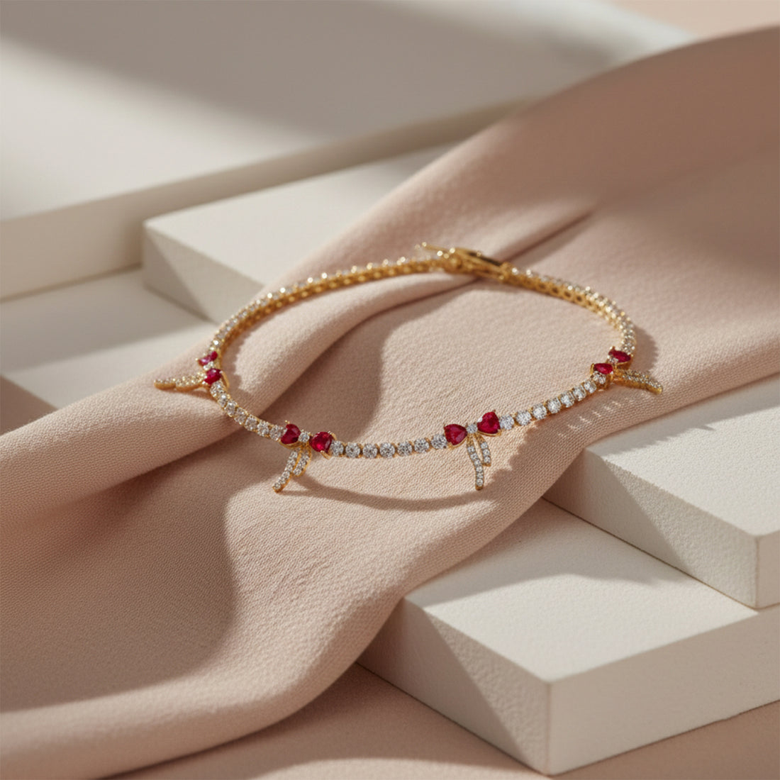 Crimson Heart Bow Tennis Bracelet GWB -100