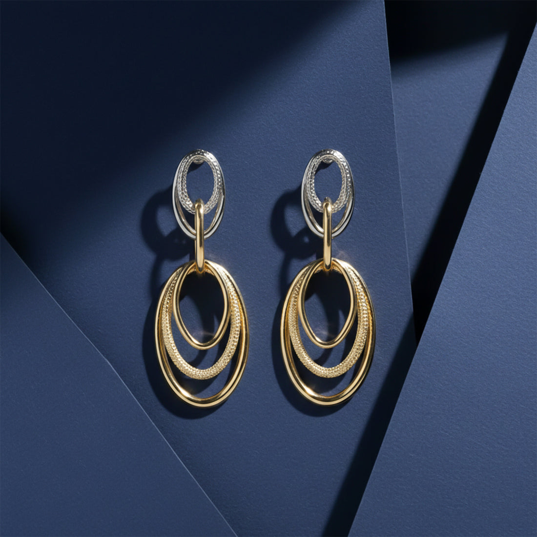 Eclipse Layered Two-Tone Oval Drop Earrings GWE -57