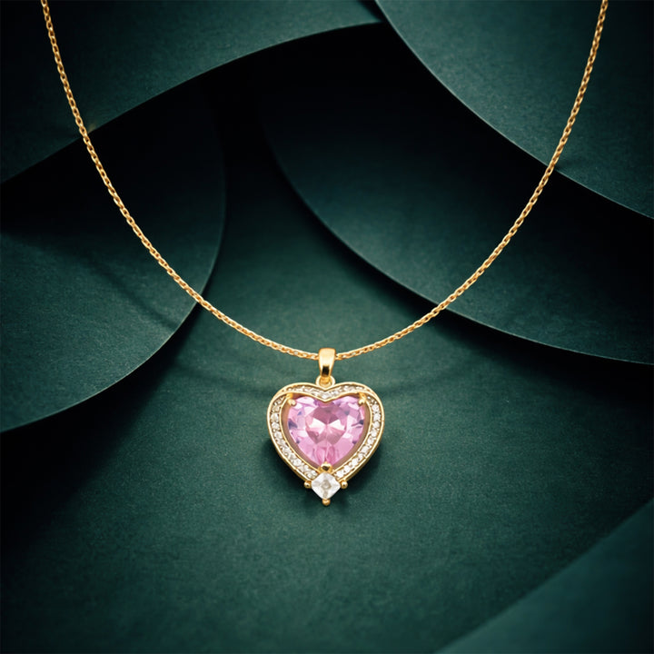 Pink Heart Halo Pendant Necklace GWN -141