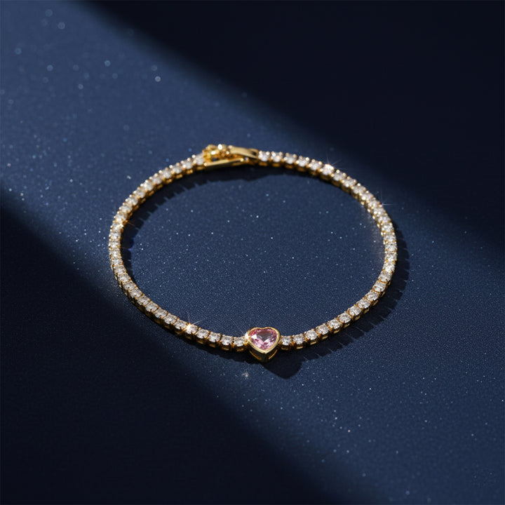 Golden Blush Heart Tennis Bracelet GWB -98