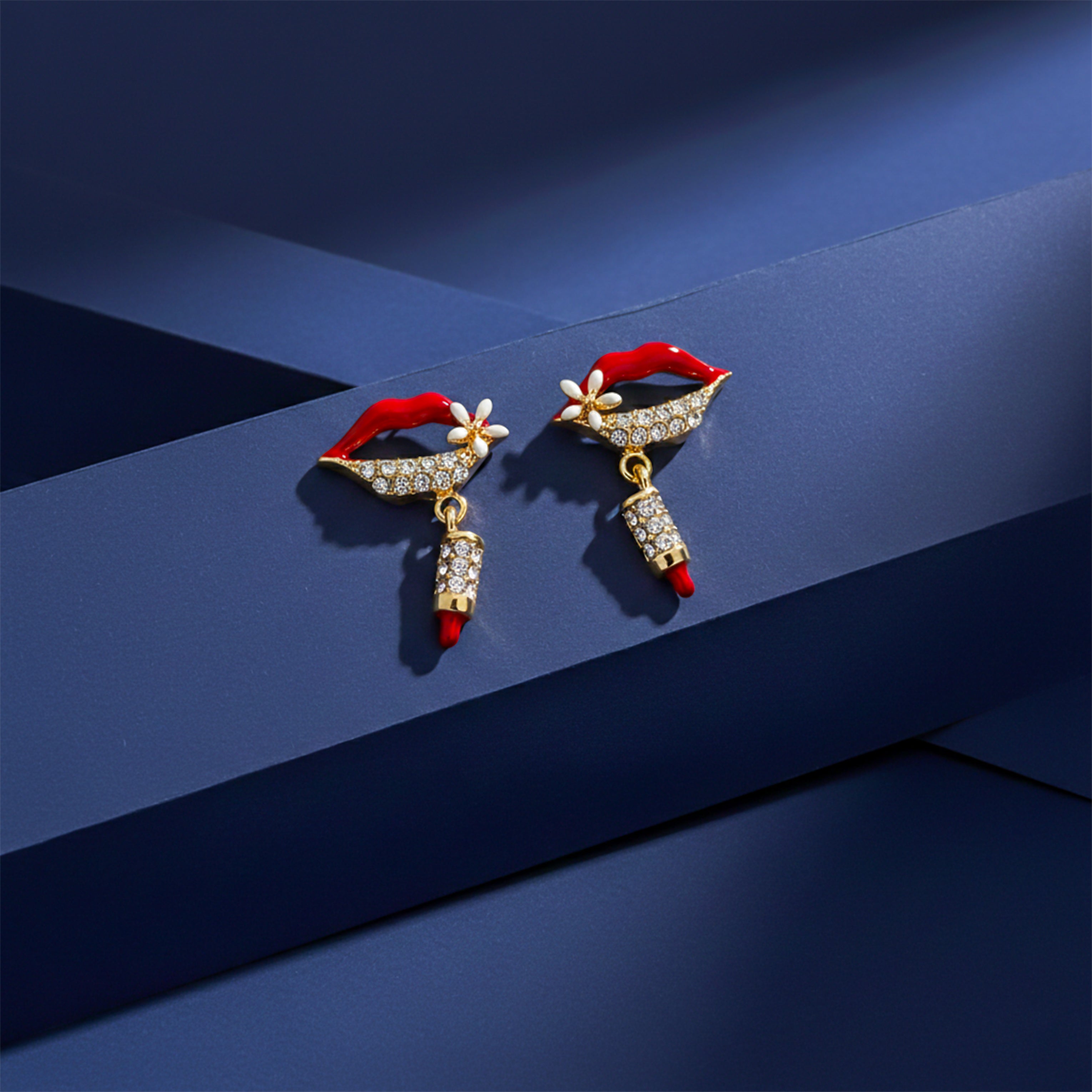 Ruby Kiss Lipstick Charm Drop Earrings GWE -98