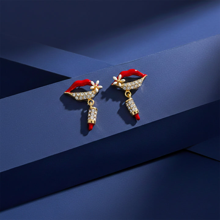 Ruby Kiss Lipstick Charm Drop Earrings GWE -98