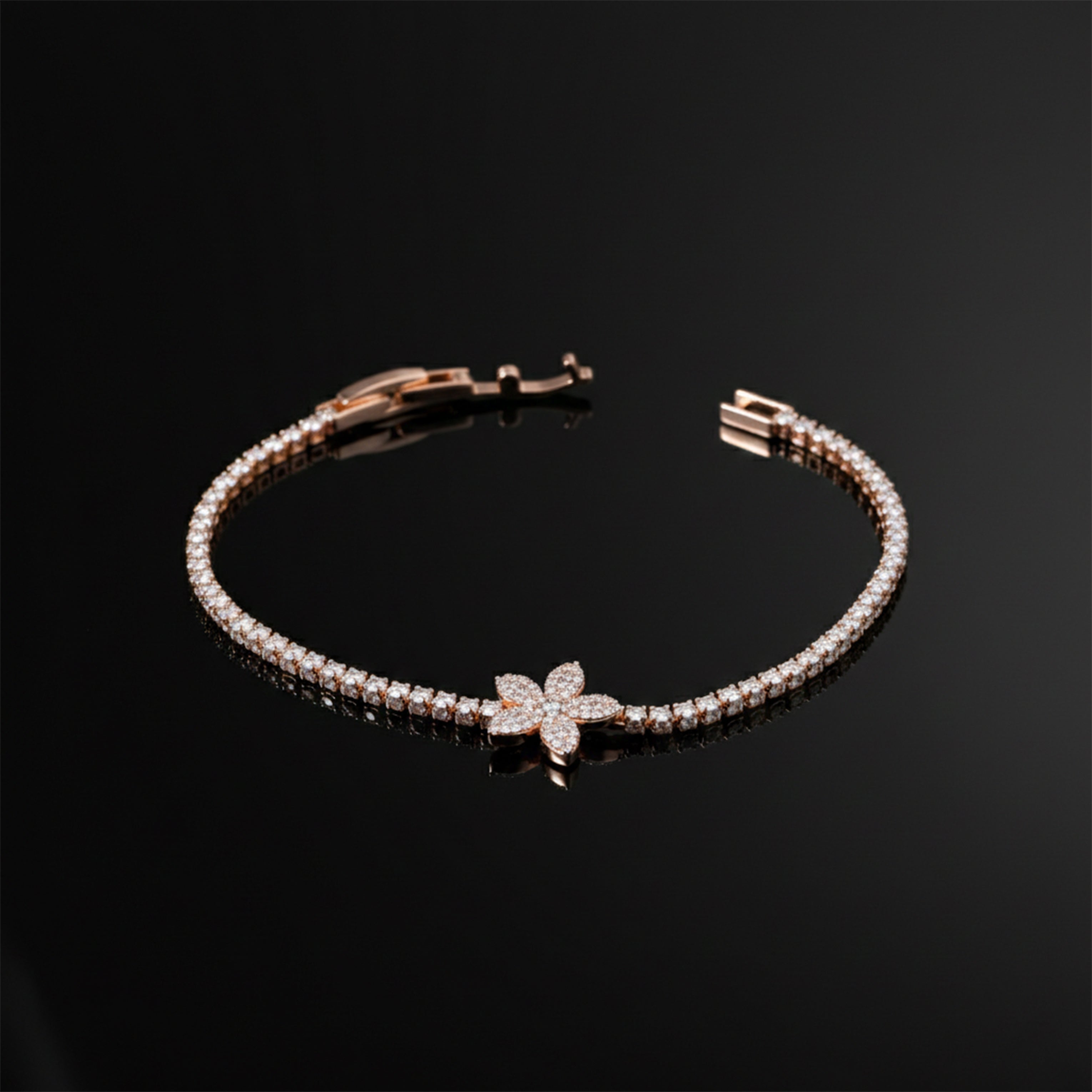 Rose Gold Blossom Crystal Tennis Bracelet GWB -92