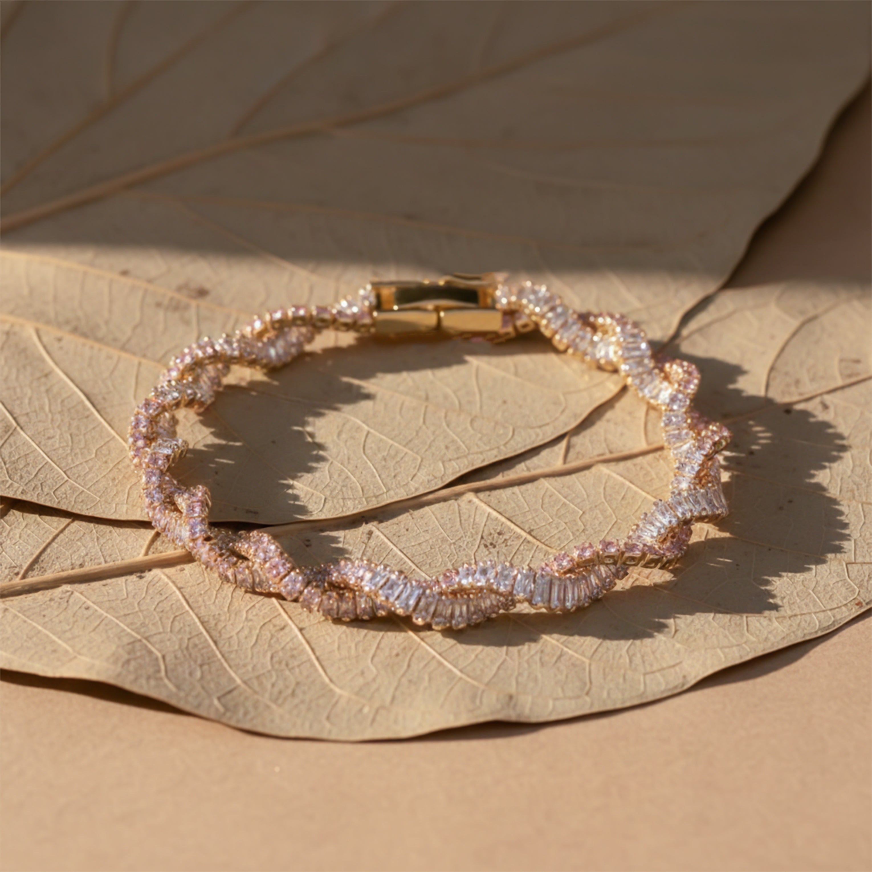 Pink Baguette Stone Twisted Bracelet GWB -90