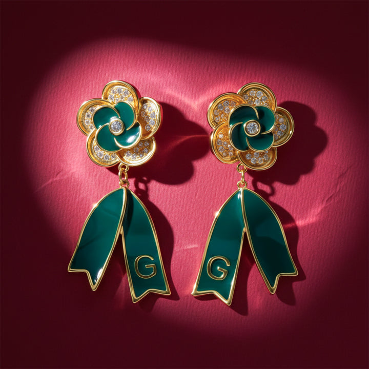Crystal Ribbon Drop Earrings GWE -60
