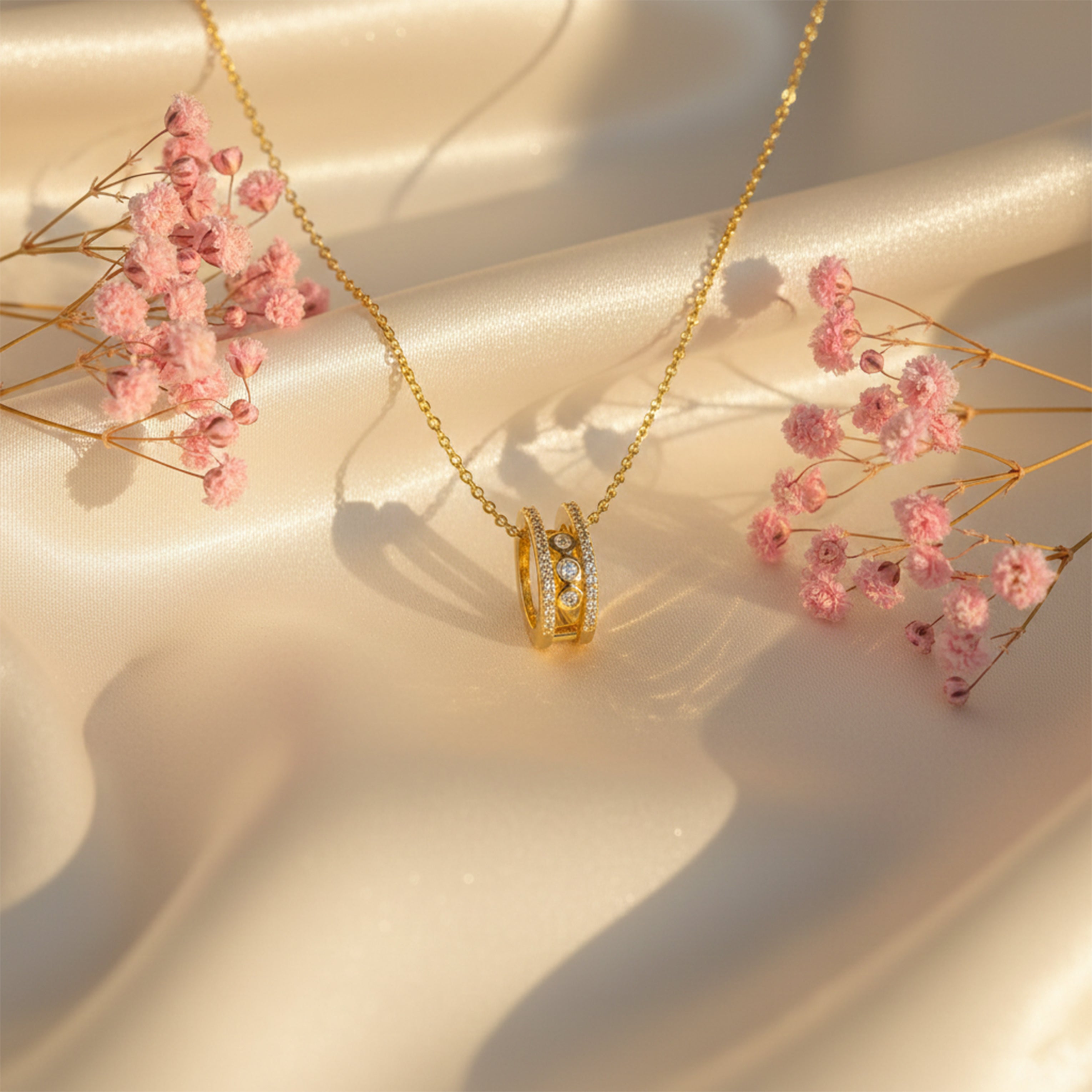 Gold Triple Stone Charm Necklace GWN -47