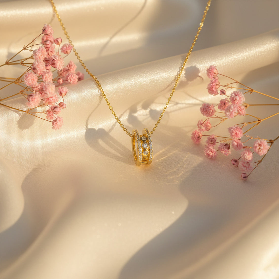 Gold Triple Stone Charm Necklace GWN -47