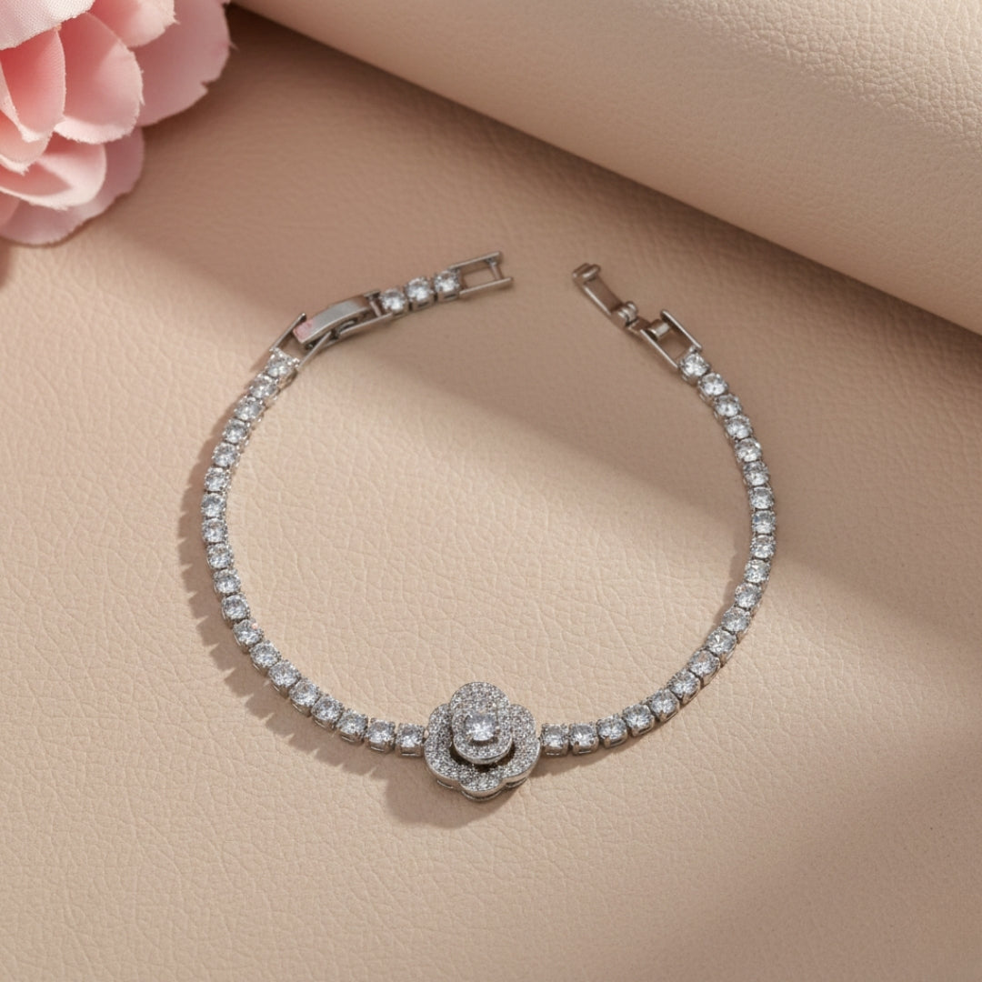 Silver Rose Tennis Bracelet -GWB64