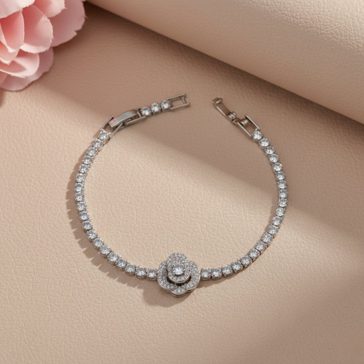 Silver Rose Tennis Bracelet -GWB64
