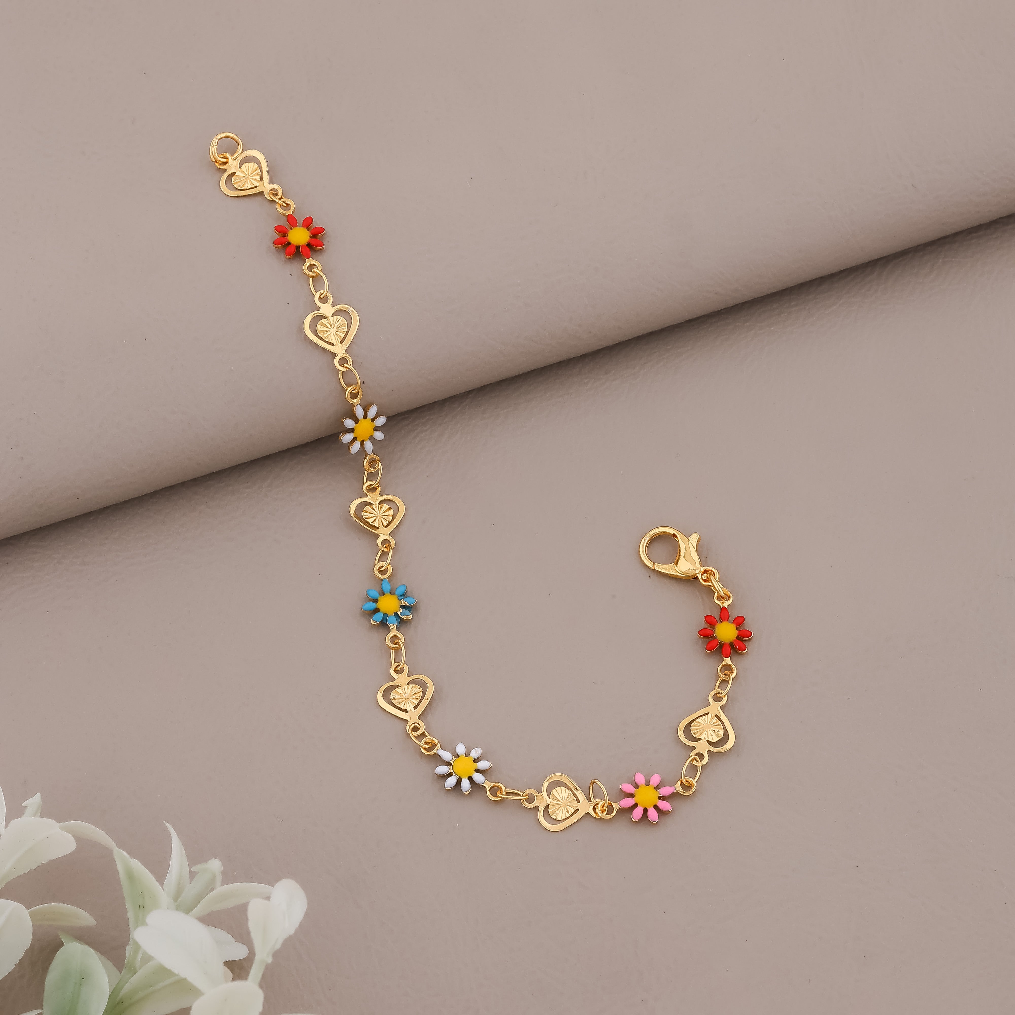 Golden Daisy Heart Charm Bracelet GWB -13