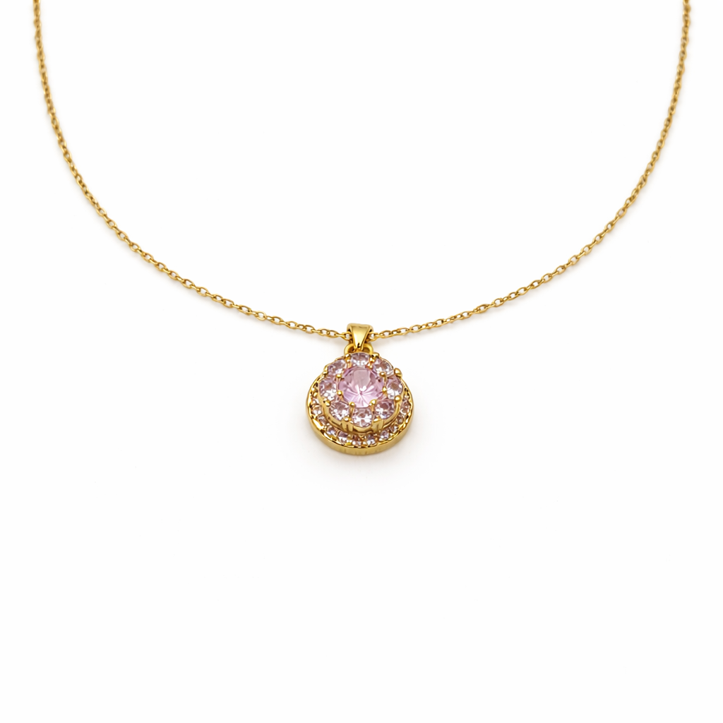 Pink Crystal Floral Pendant Necklace GWN -84
