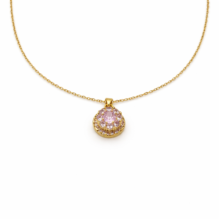Pink Crystal Floral Pendant Necklace GWN -84