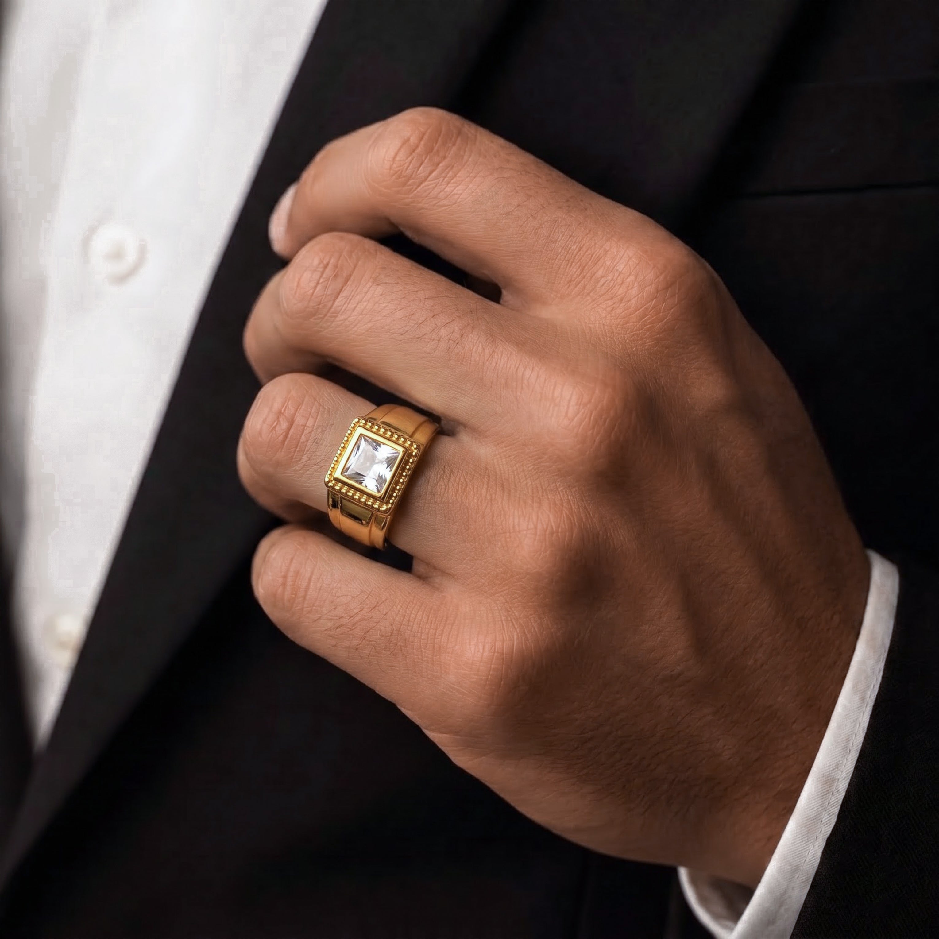 Imperial Square Solitaire Gold Ring GMR -24