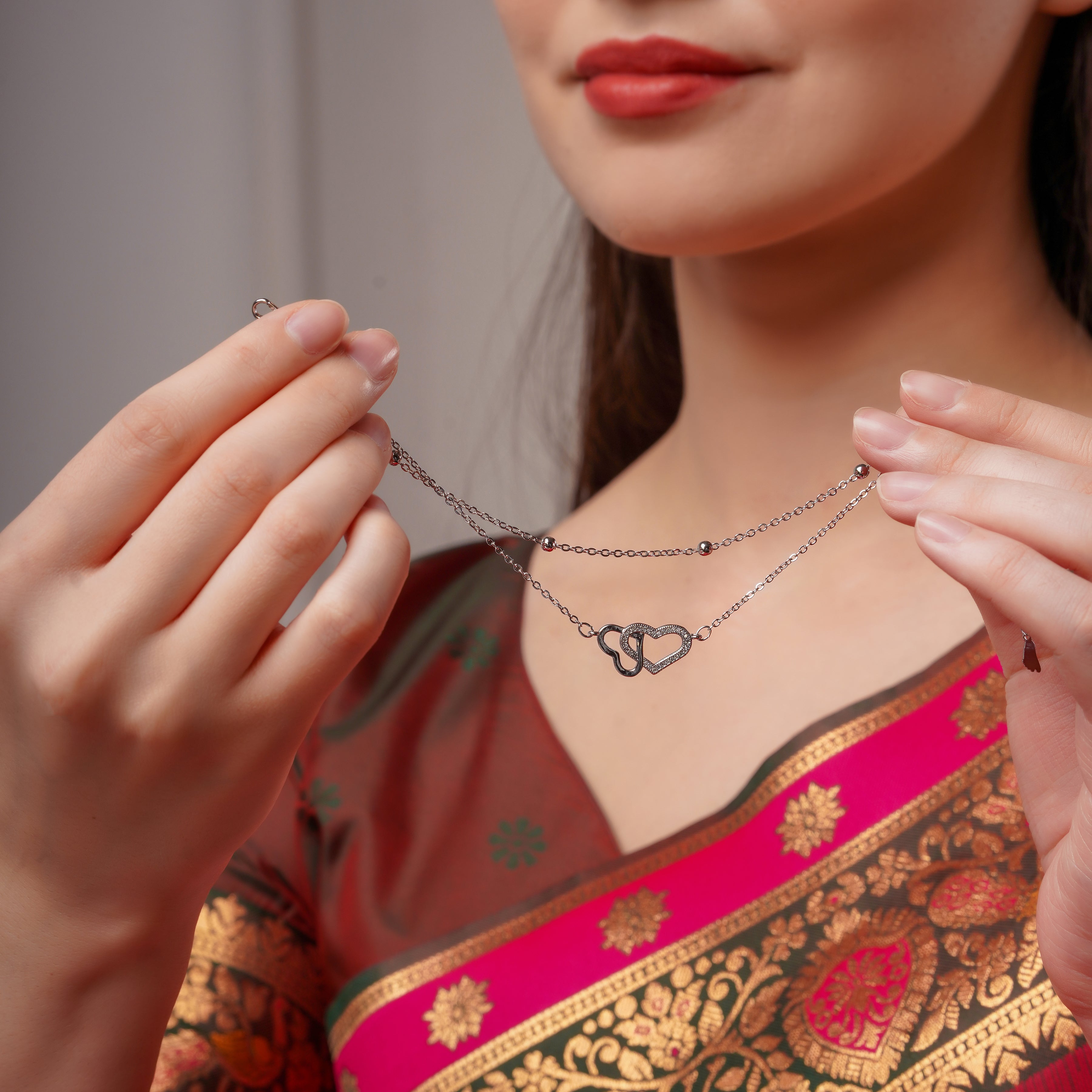 Interlocked Hearts Silver Anklet