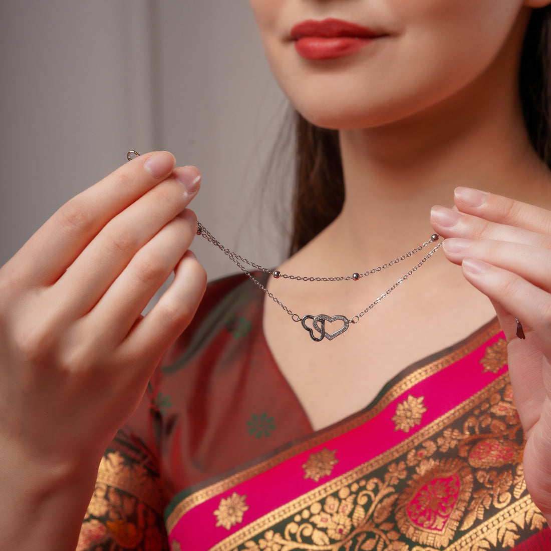 Interlocked Hearts Silver Anklet