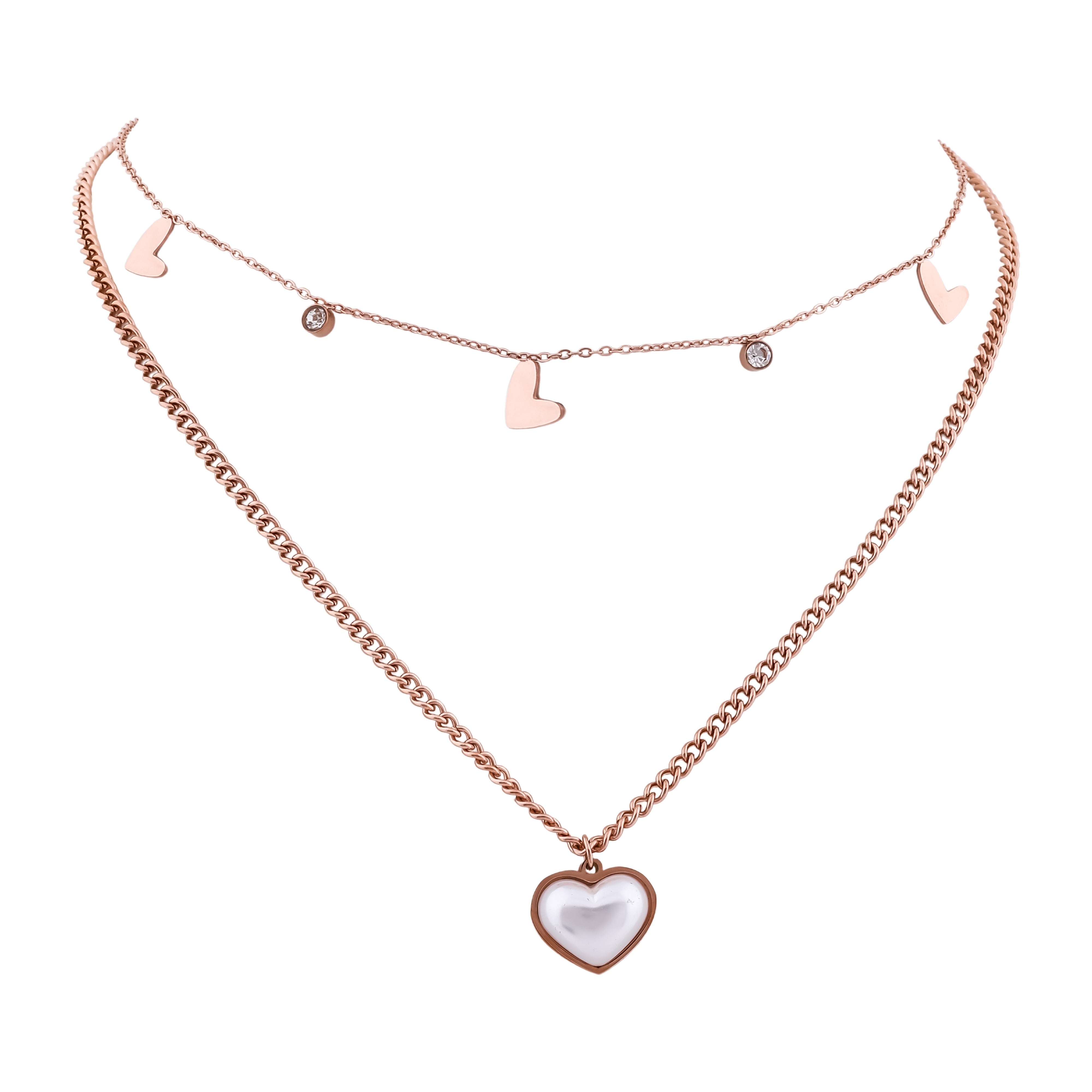 Pearl Heart 2 Layer Chain Nackless - Ginostone