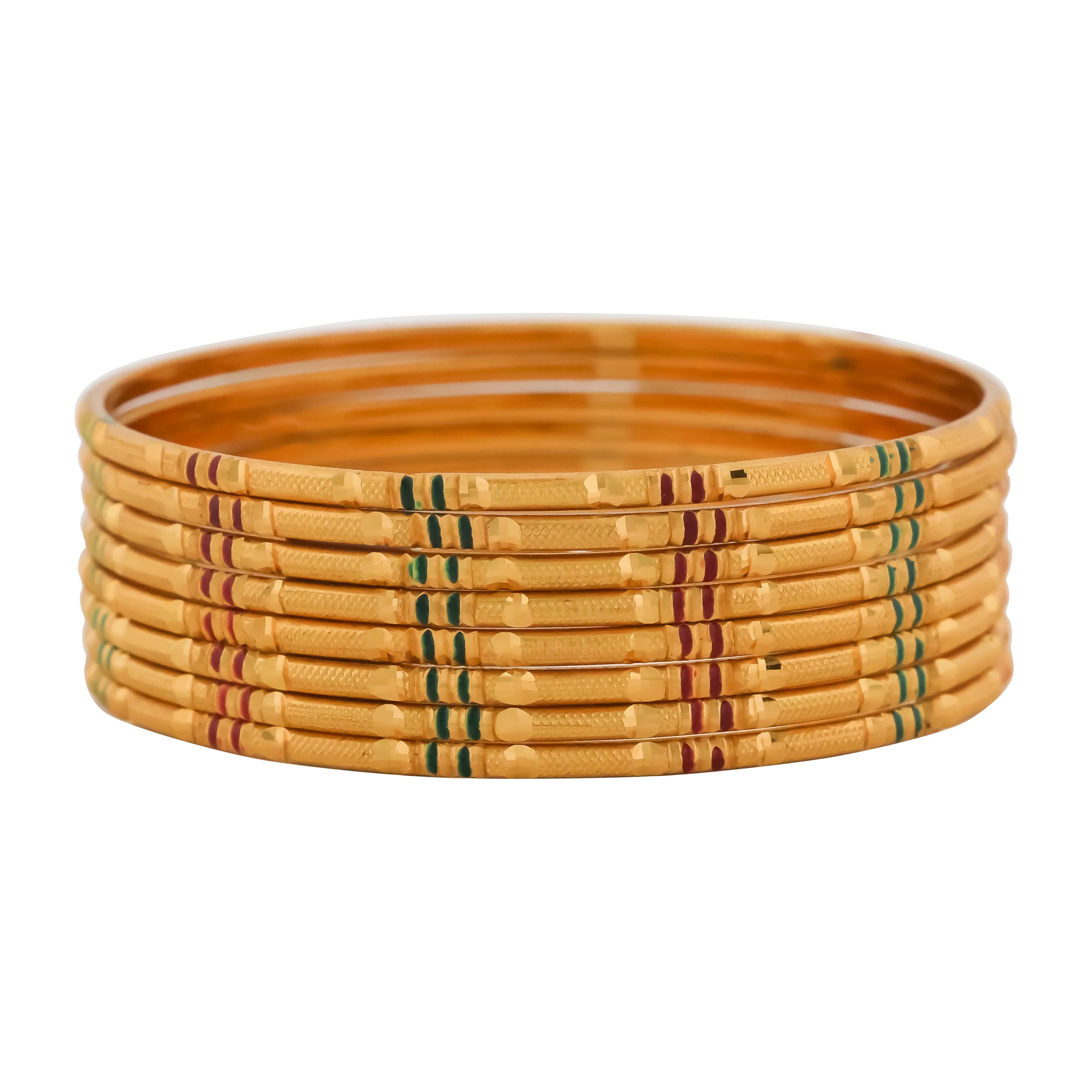Jiswika Traditional Gold Bangles – Set of 8 - Ginostone