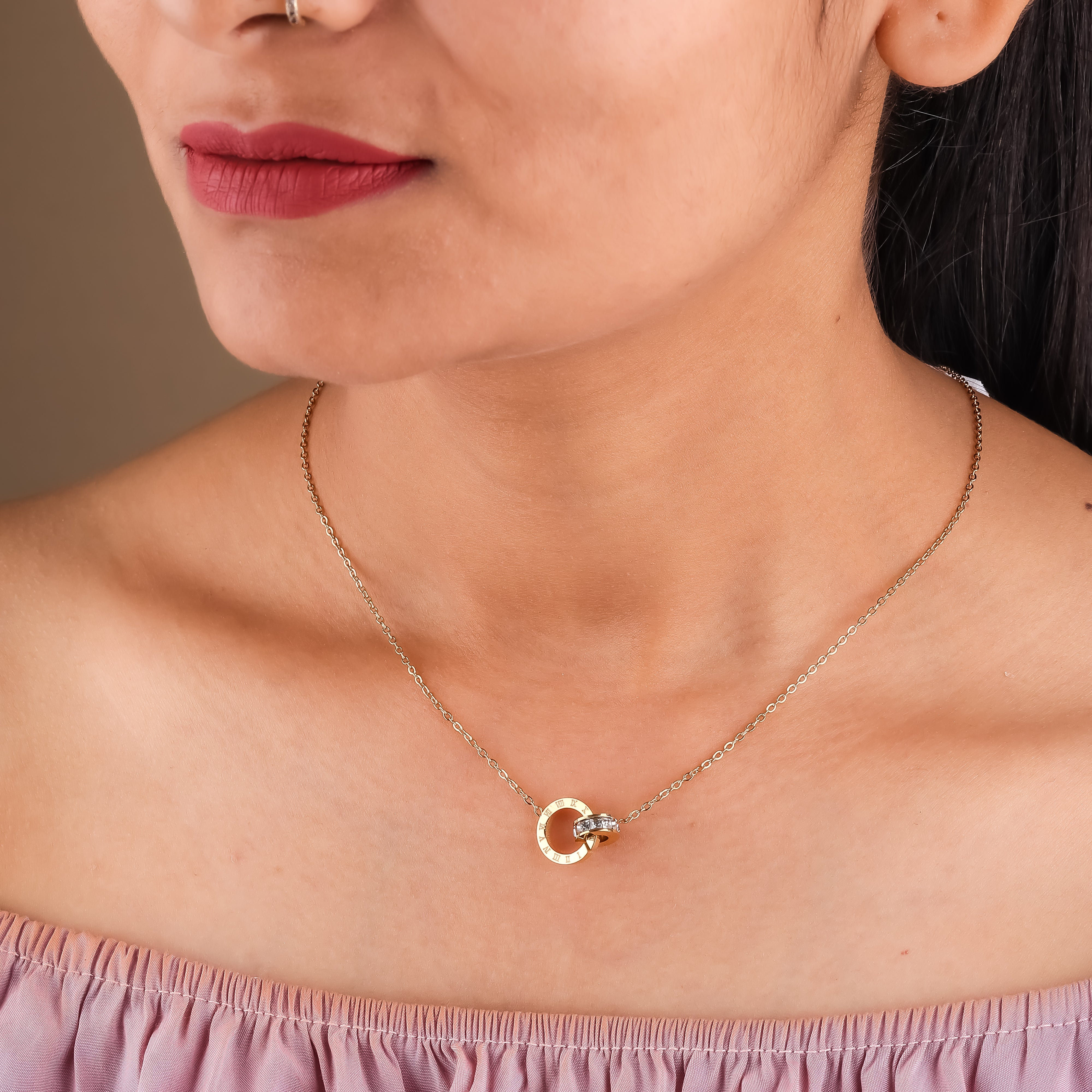 Nandini Dual Round chain Pendant necklace - Ginostone