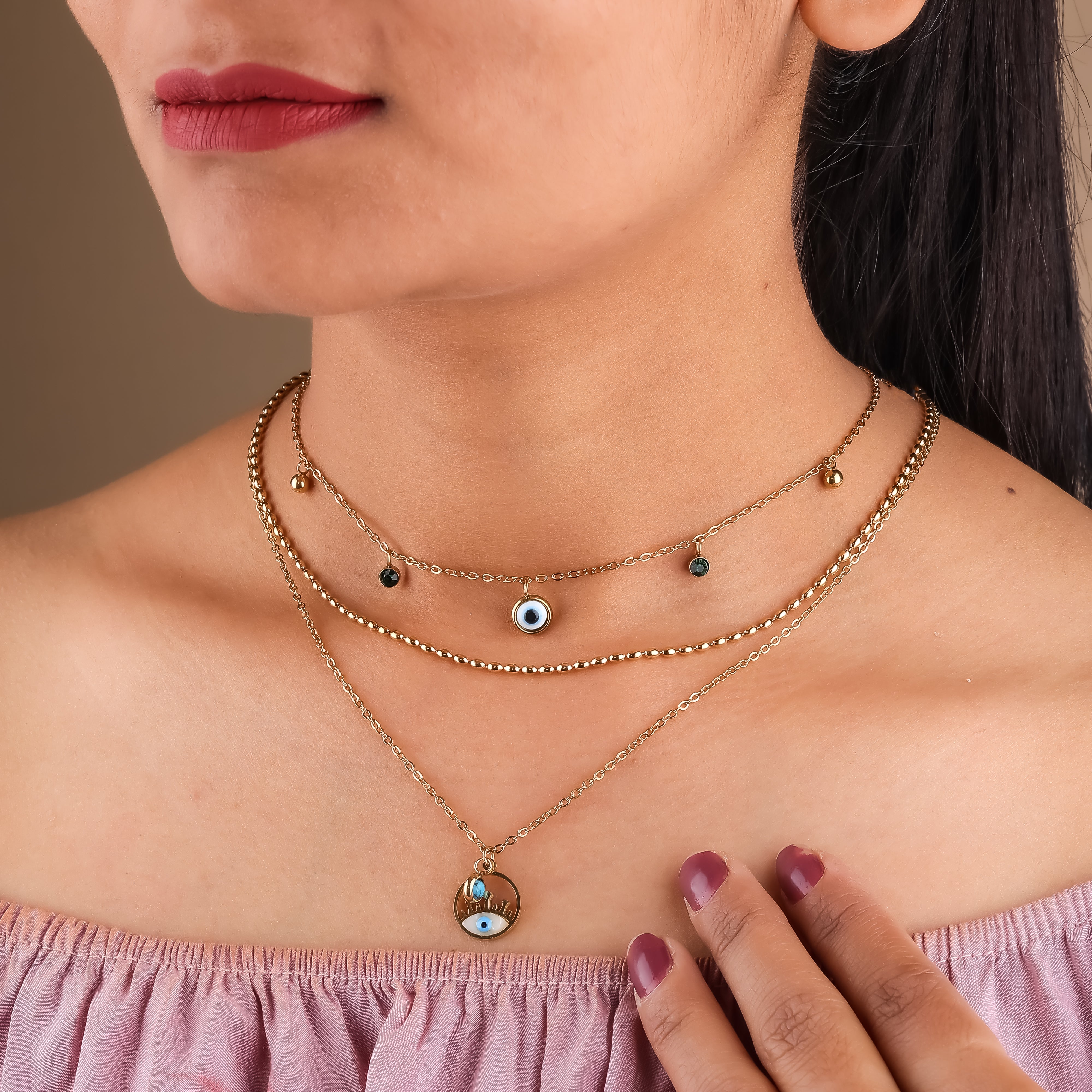 Evil Eye 3 Layers Chain Nackless - Ginostone