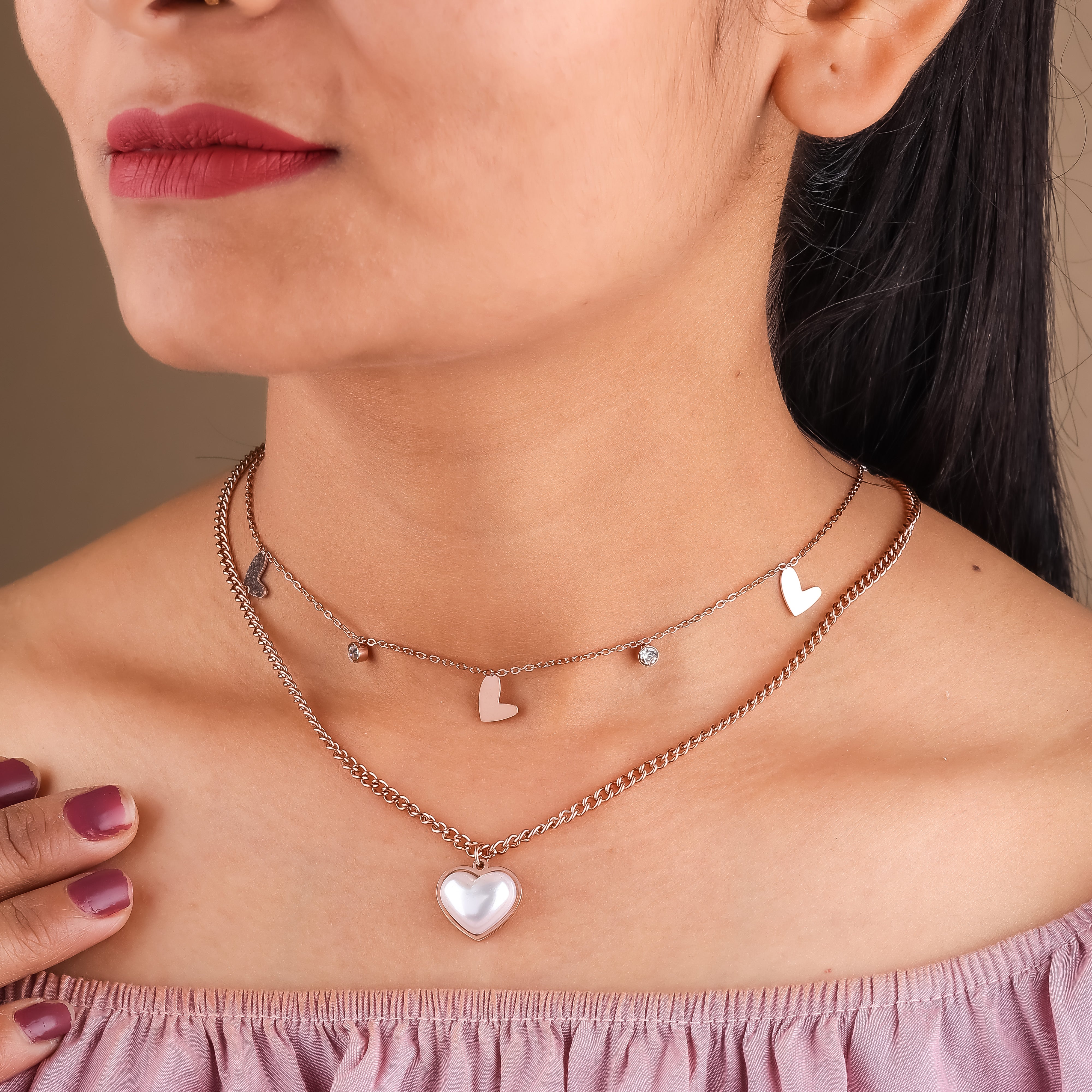 Pearl Heart 2 Layer Chain Nackless - Ginostone