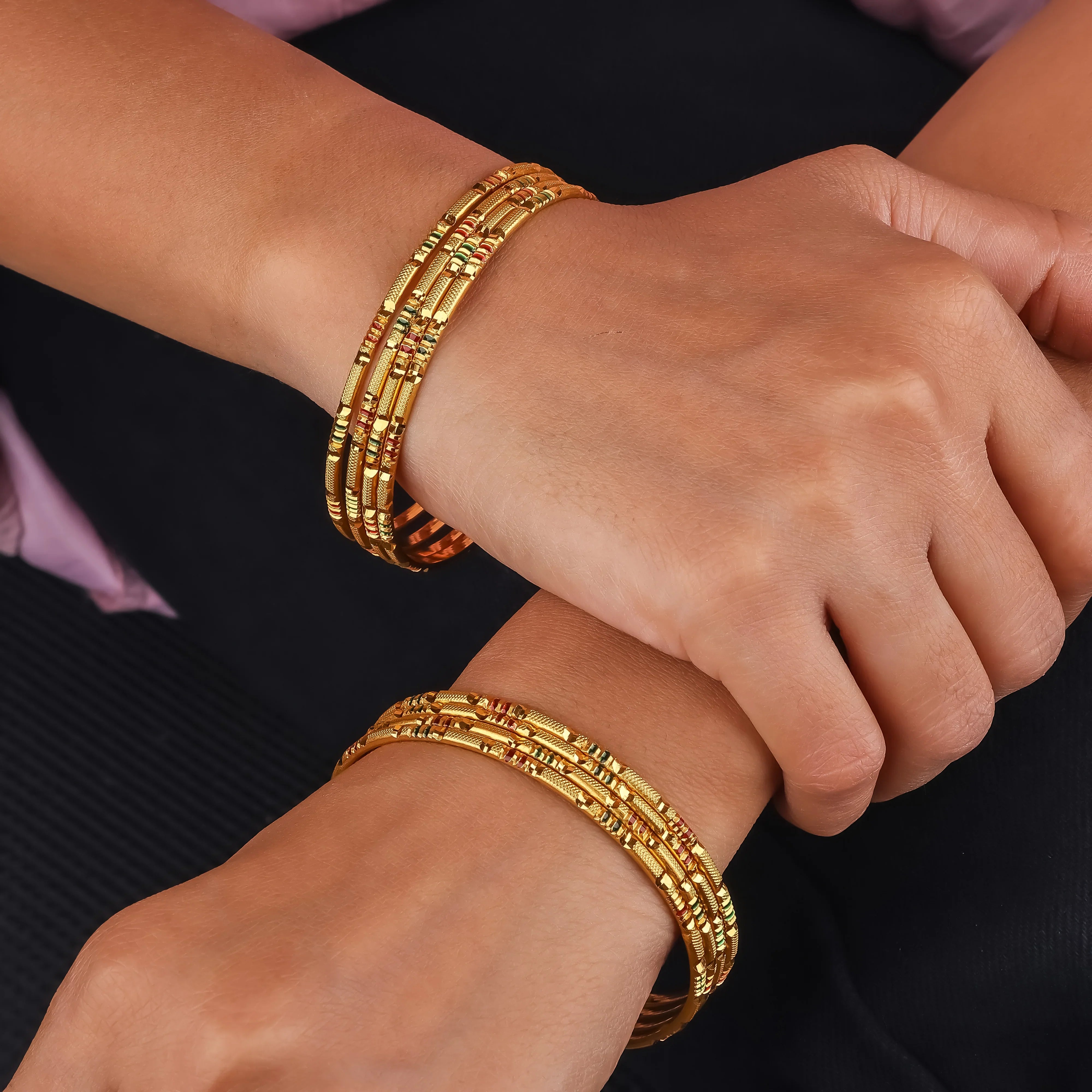 Jiswika Traditional Gold Bangles – Set of 8 - Ginostone