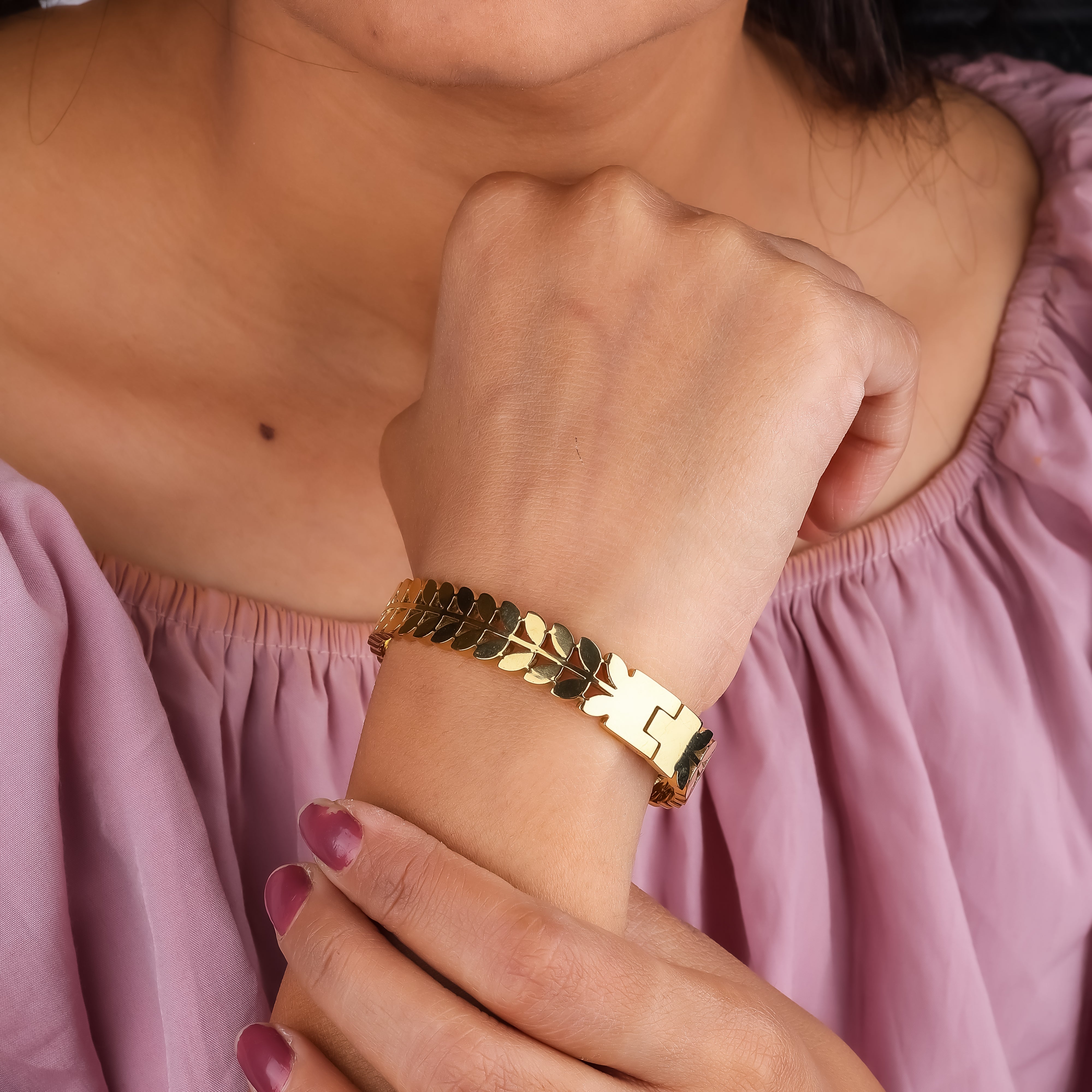 Leaf Gold Plated Women Kada - Ginostone