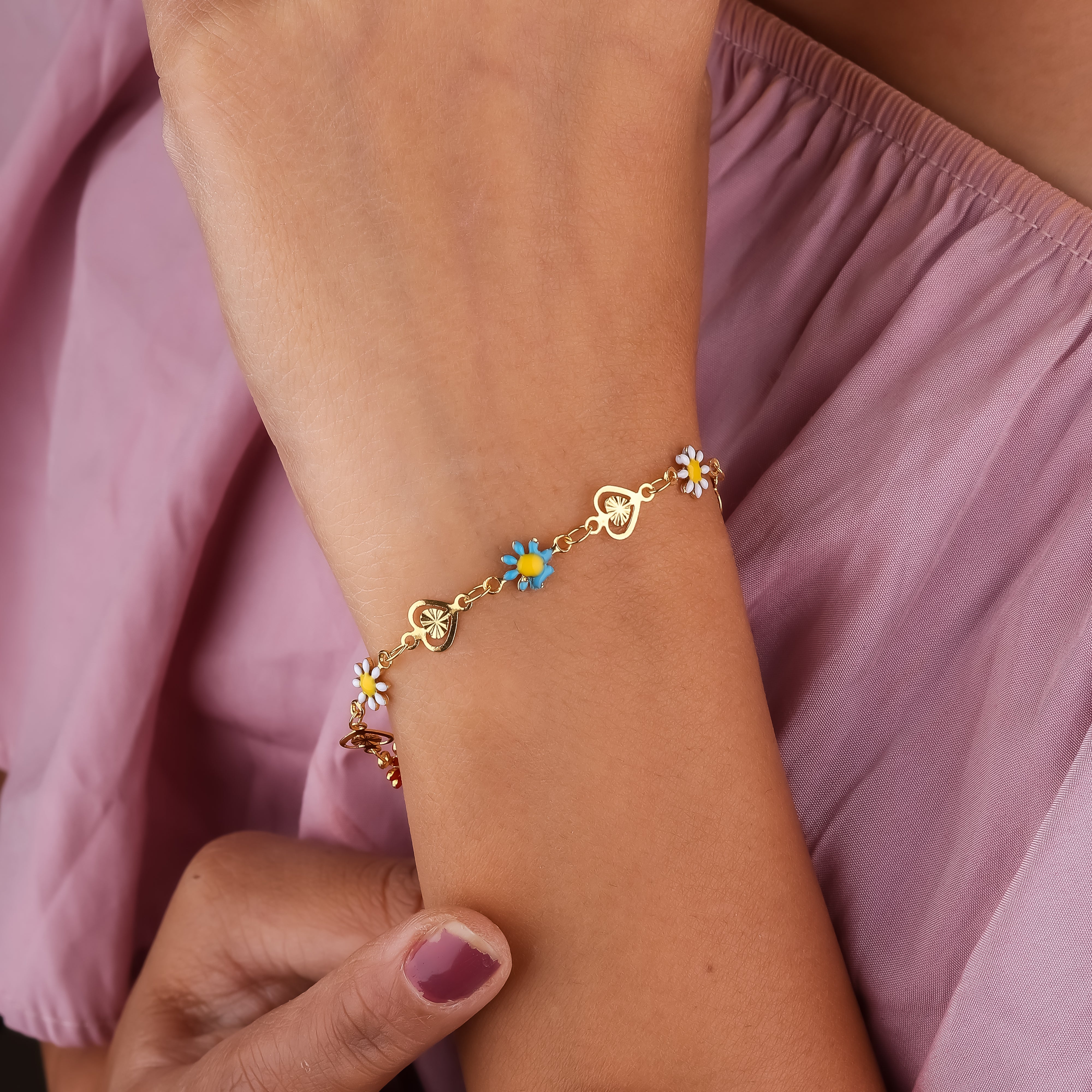 Golden Daisy Heart Charm Bracelet GWB -13