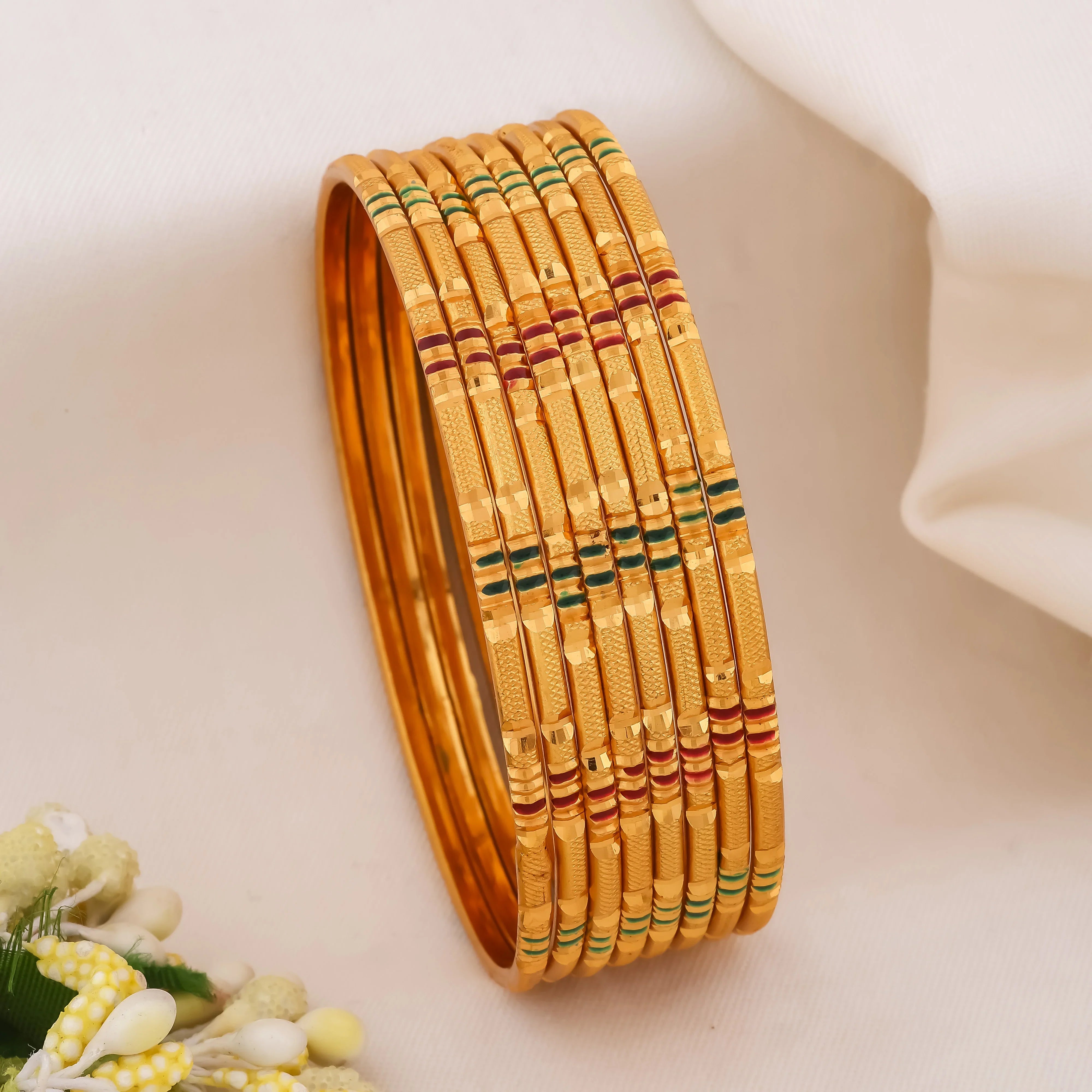 Jiswika Traditional Gold Bangles – Set of 8 - Ginostone
