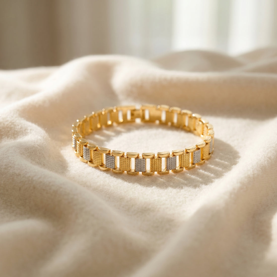 Dual-Tone Textured Men’s Bracelet GMB -7