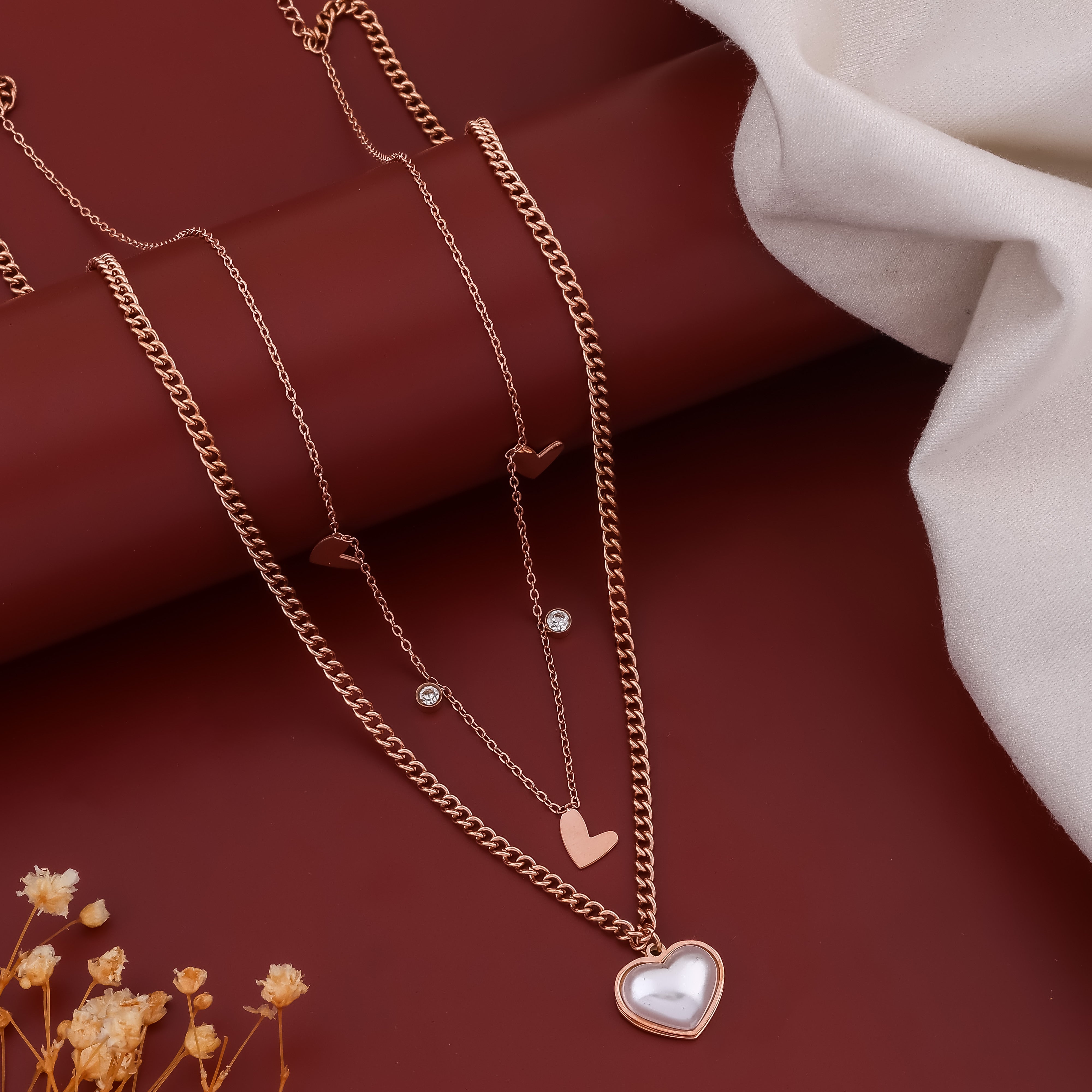 Pearl Heart 2 Layer Chain Nackless - Ginostone