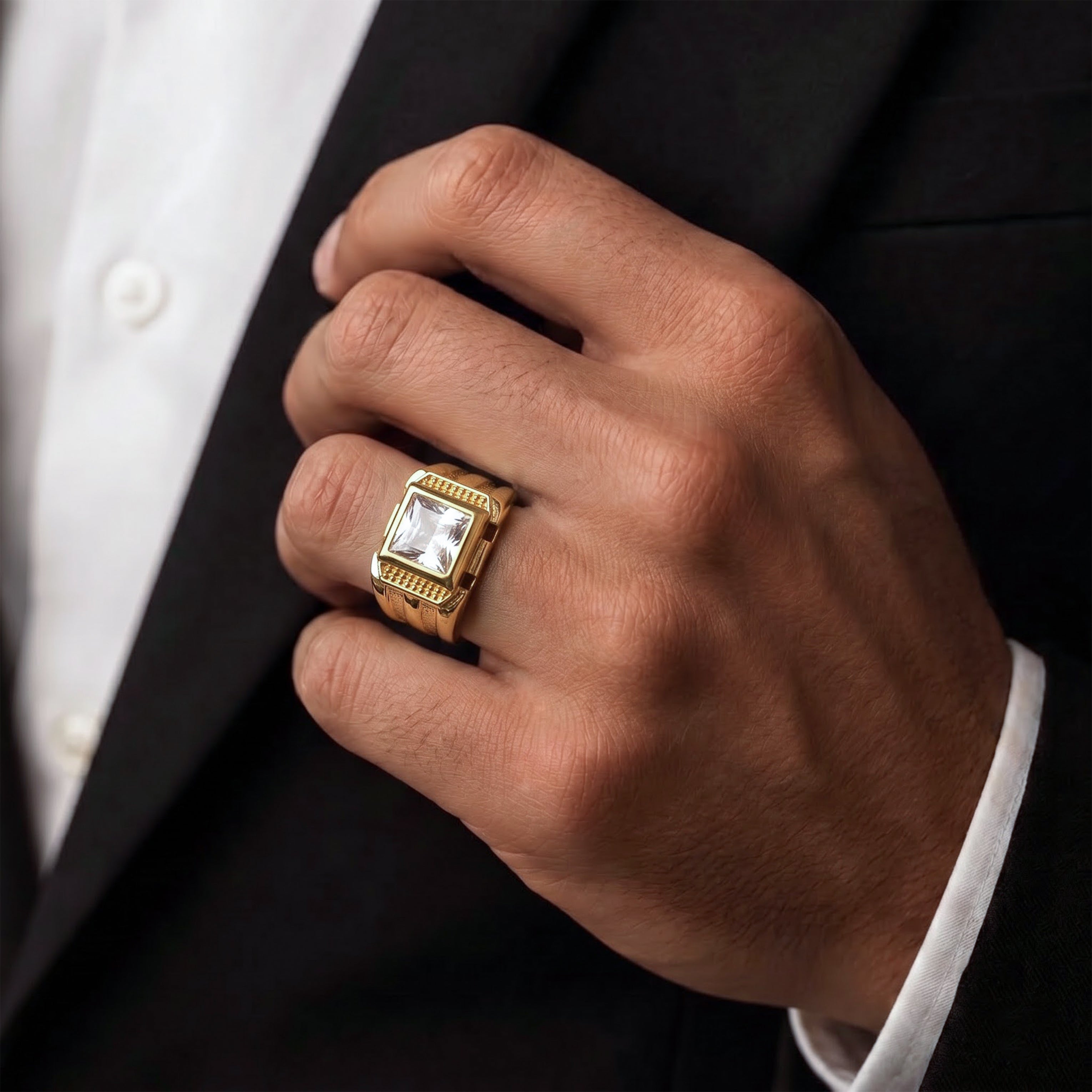 Royal Square Crown Gold Ring GMR -23