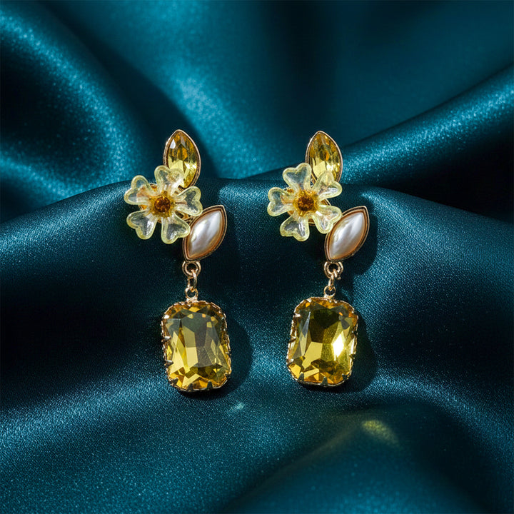 Yellow Floral Crystal  Earrings GWE -245