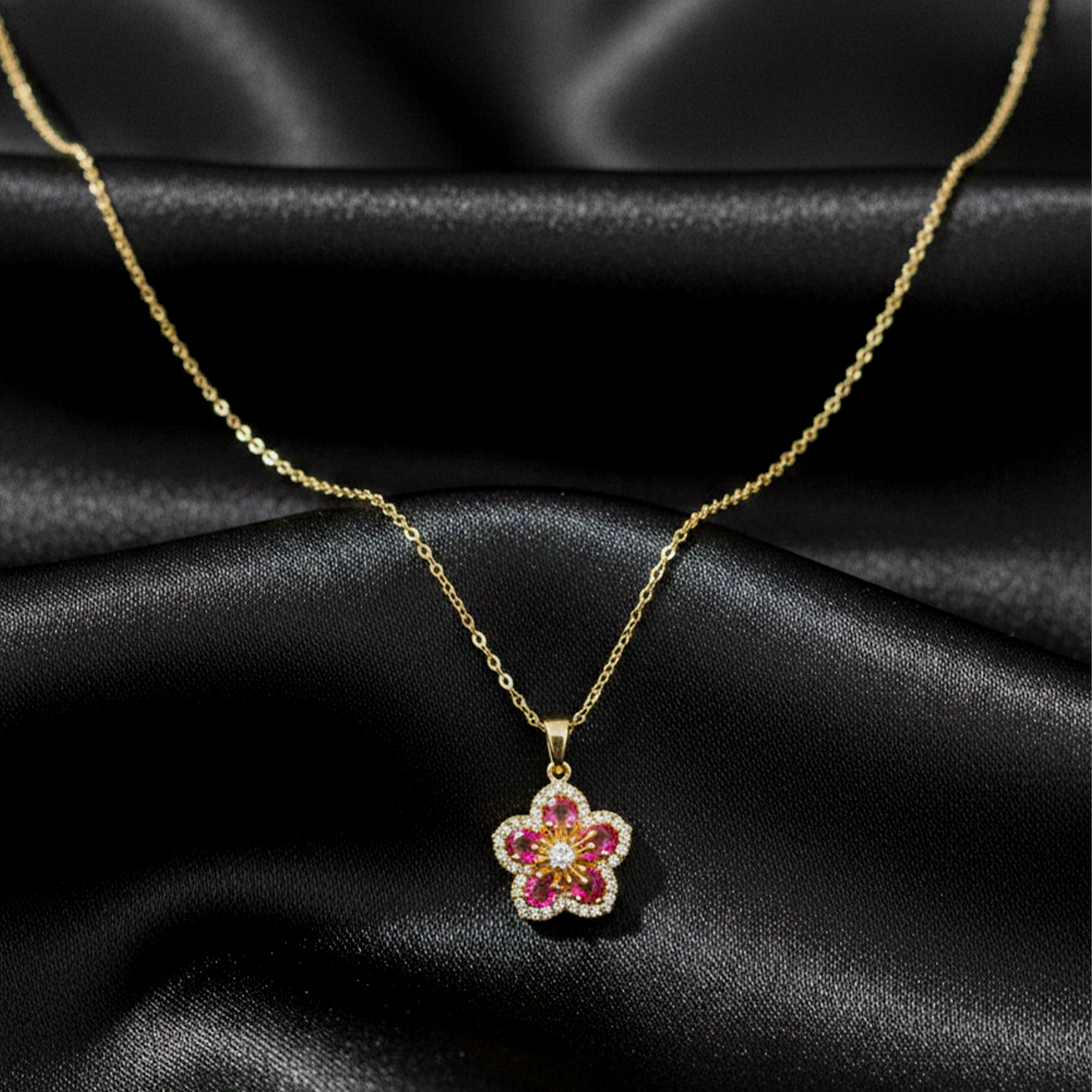 Ruby Floral Pendant Neckless GWN -123