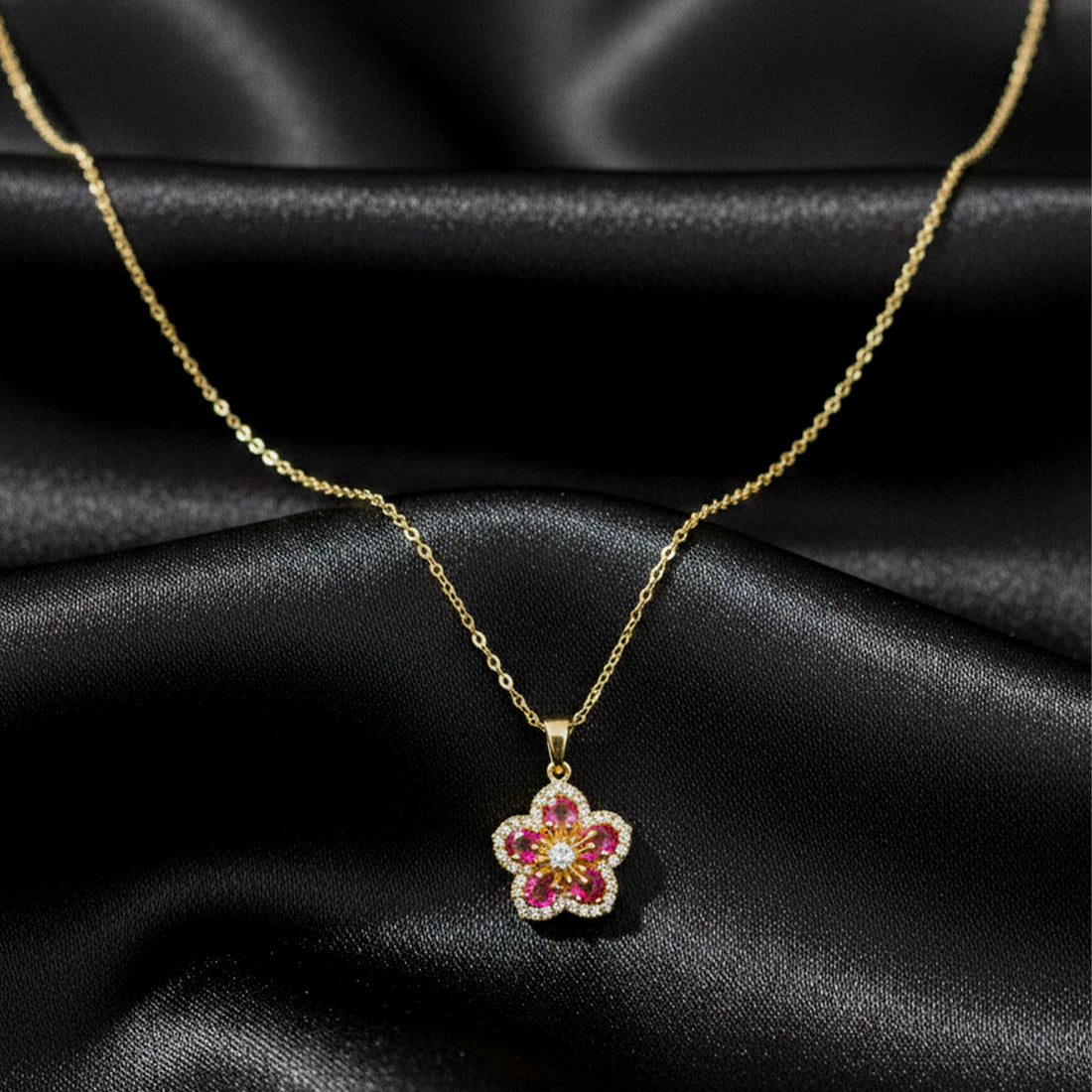 Ruby Floral Pendant Neckless GWN -123