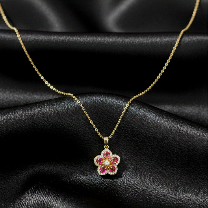 Ruby Floral Pendant Neckless GWN -123