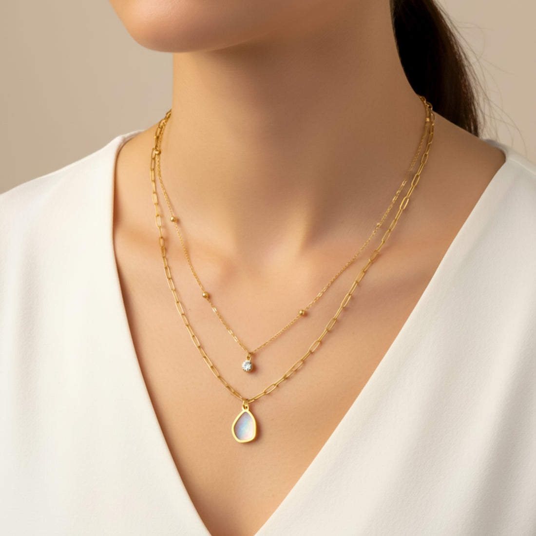Crystal Layered Womens Necklace GWN-131