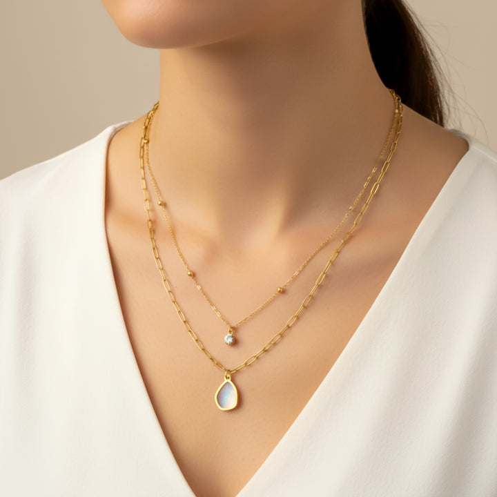 Crystal Layered Womens Necklace GWN-131