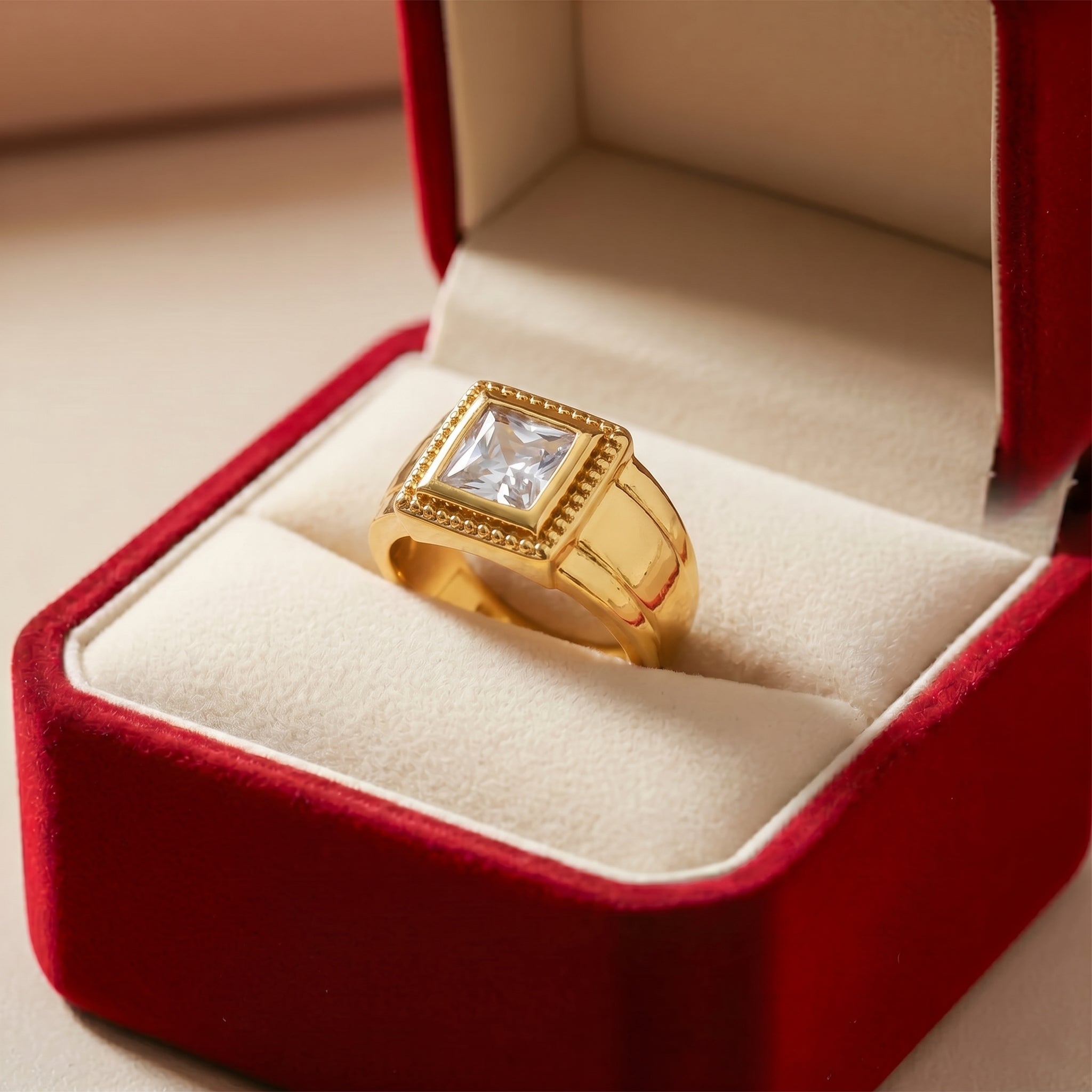 Imperial Square Solitaire Gold Ring GMR -24